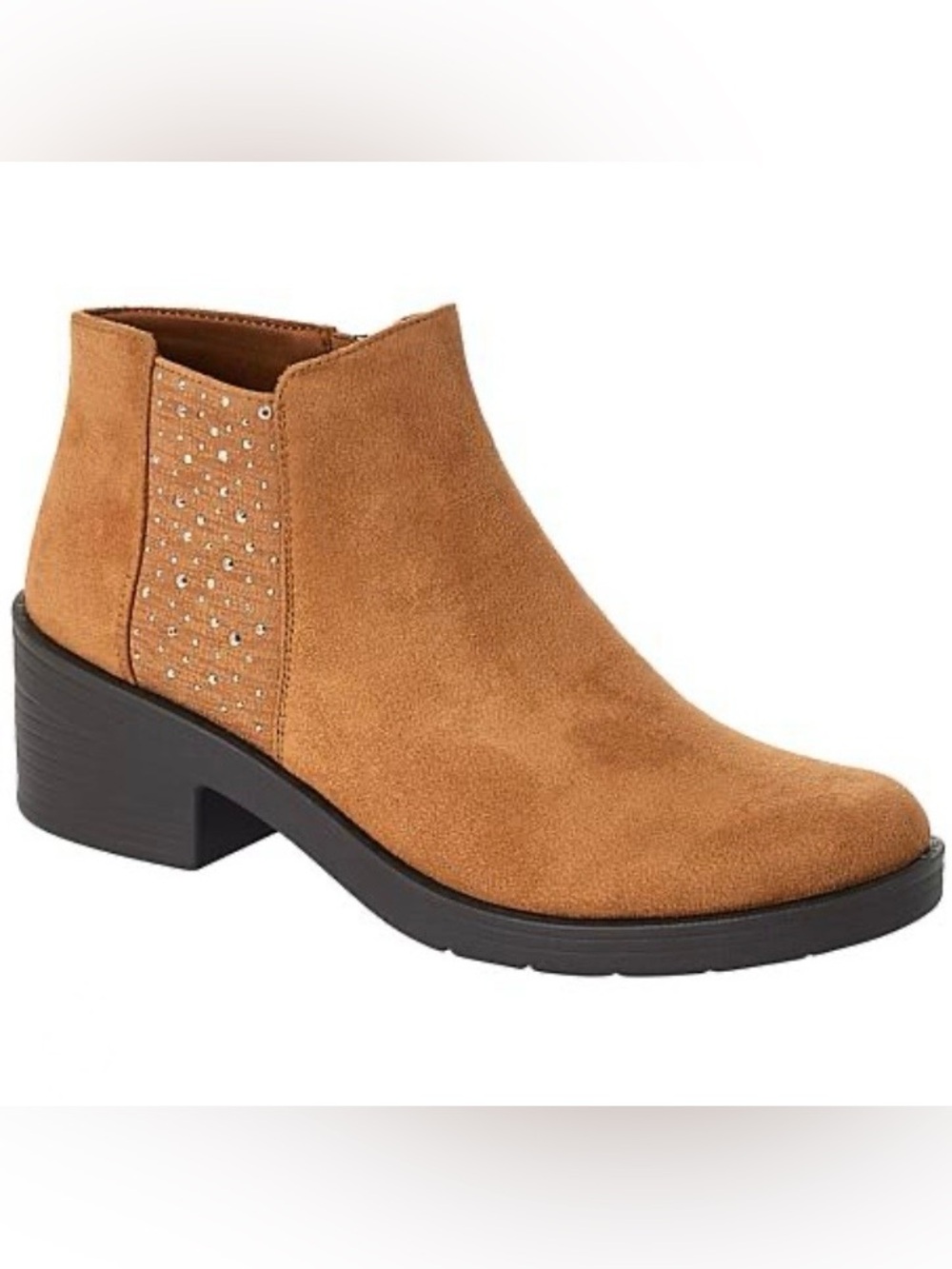 Bzees Tan Stud-Accent Low Heel Ankle Bootie Size 7.5